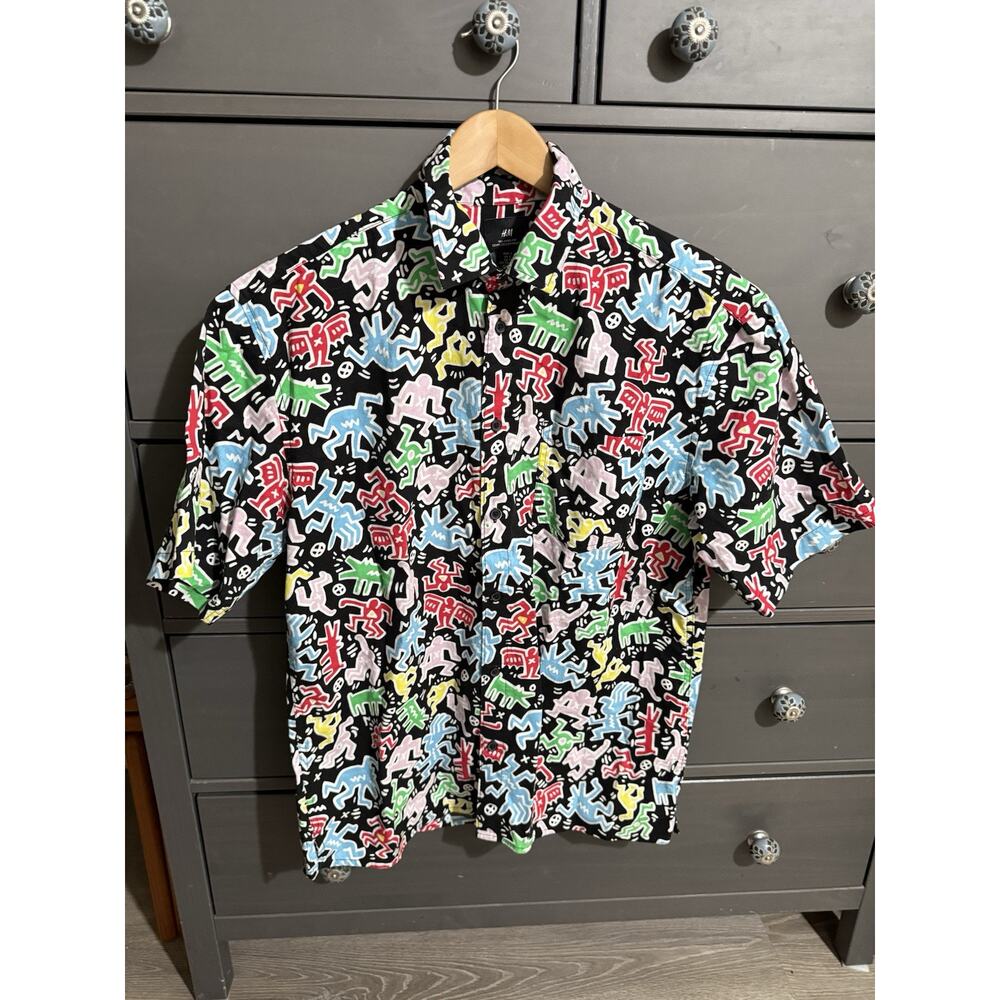 KEITH HARING Short SleevE Button Down Shirt Small EUC